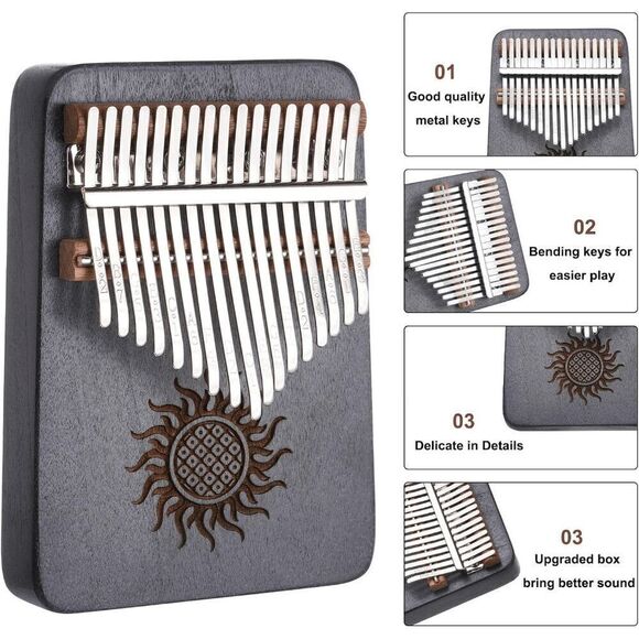 17 Keys Kalimba Thumb Piano, Retro Sun Portable Finger Piano Gift Set - Picture 3 of 6